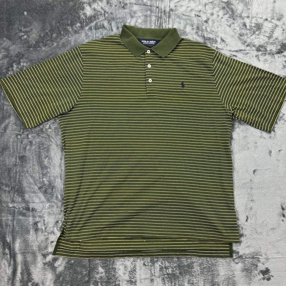 Vintage Polo Golf Ralph Lauren 100% Pima Cotton Men's Large Green Stripped Polo